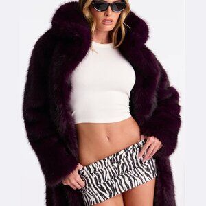 Plum Bella Donna Faux Long Coat, S